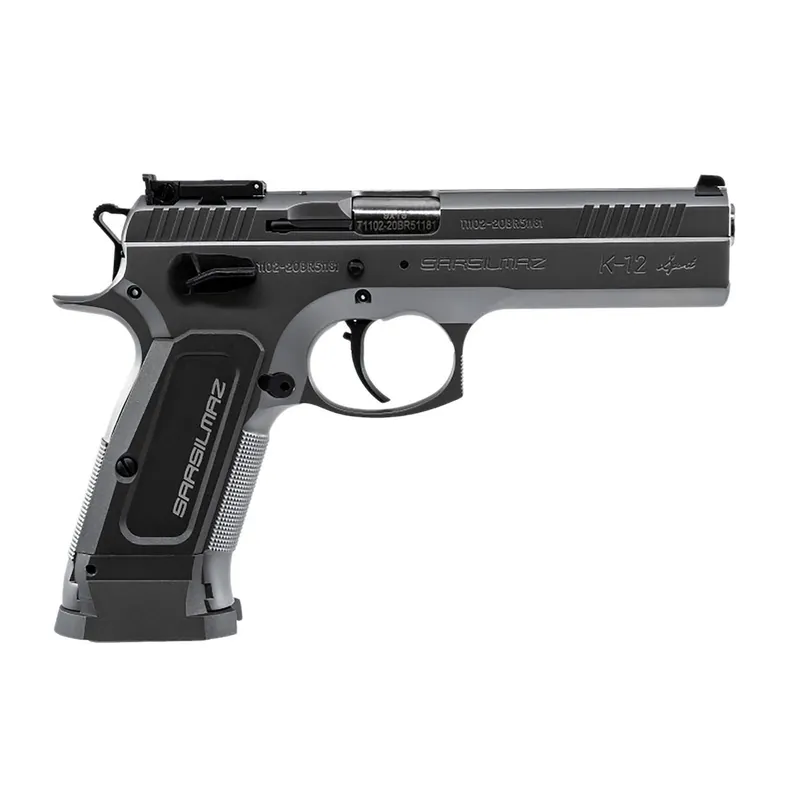 SAR USA K12STSP K12 Sport 9mm Luger 17+1 4.70" Stainless Target Crown Barrel, Stainless Steel Serrated Slide, Stainless Steel Frame w/Beavertail, Gray Polymer Grip, Right Hand