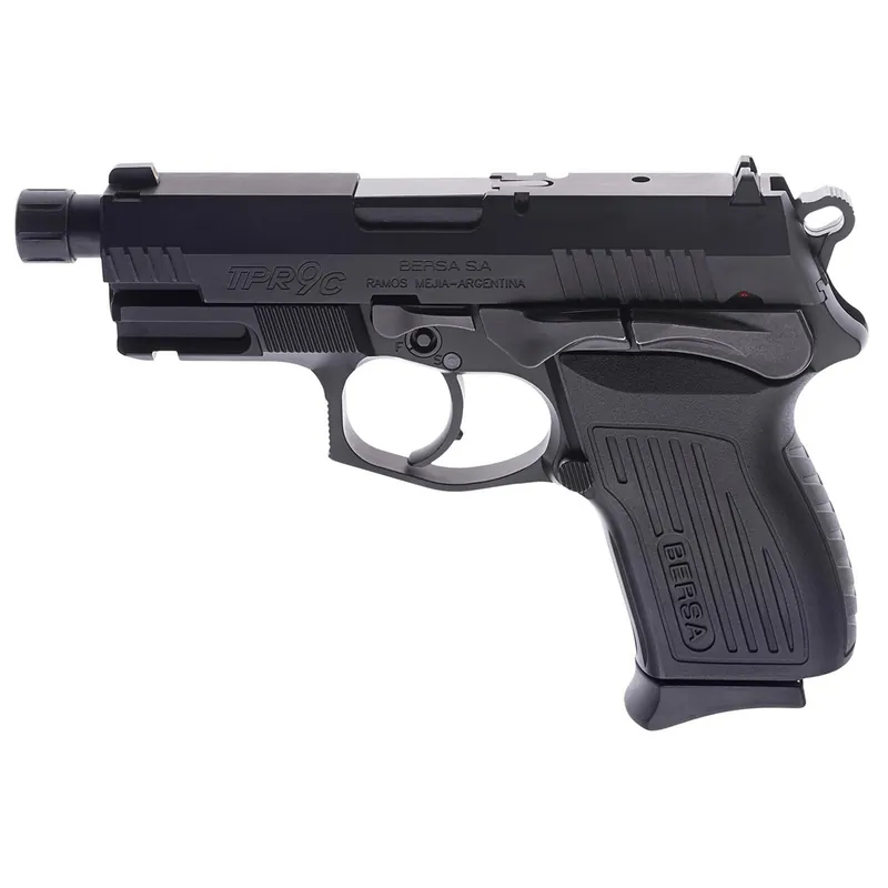 Bersa TPR9CMX TPRCX Compact Frame 9mm Luger 13+1, 4.10" Black Steel Threaded Barrel, Matte Black Serrated Steel Slide & Aluminum Frame w/Beavertail, Ambidextrous