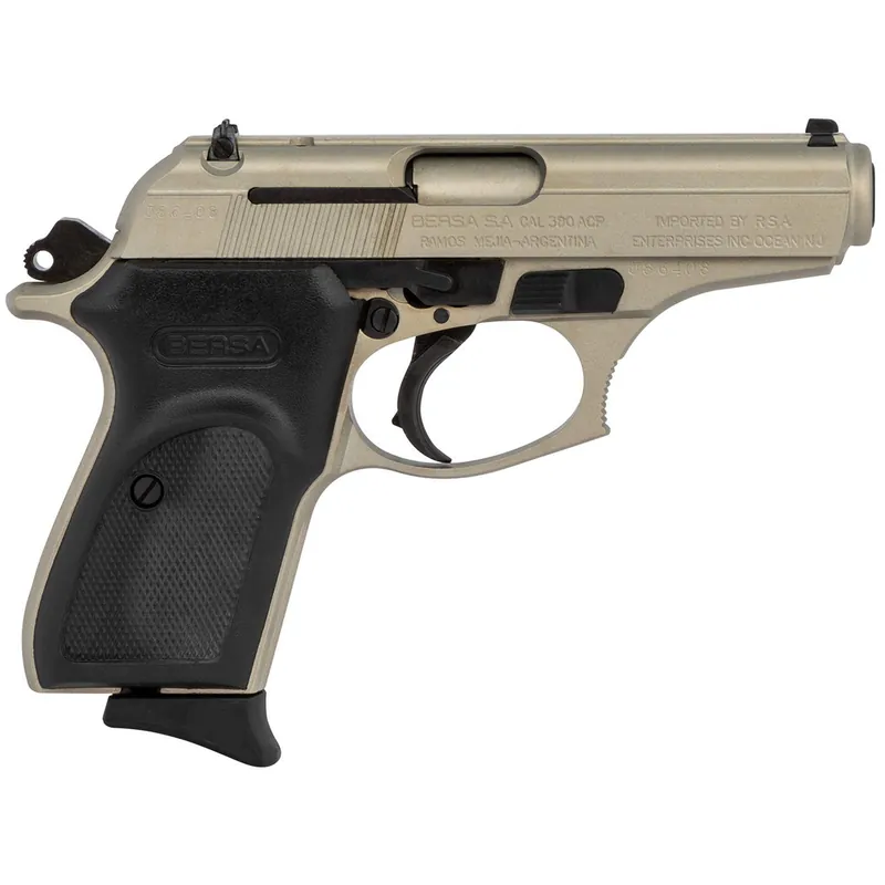 Bersa T380NKL8 Thunder Micro-Compact Frame 380 ACP 8+1, 3.50" Satin Nickel Steel Barrel, Serrated Steel Slide & Aluminum Frame