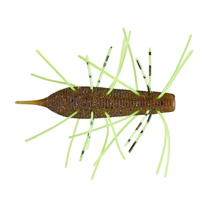 Geecrack Imo Kemushi Stick Worm 2.36" 4 Pack Green Pumpkin/Bite Chart