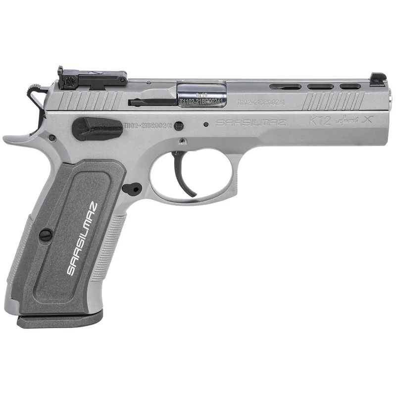 SAR USA K12STSPX K12 Sport X 9mm Luger 17+1 4.70" Stainless Target Crown Barrel, Matte Stainless Steel Ported/Serrated Slide, Matte Stainless Steel Frame w/Beavertail, Gray Polymer Grip, Right Hand