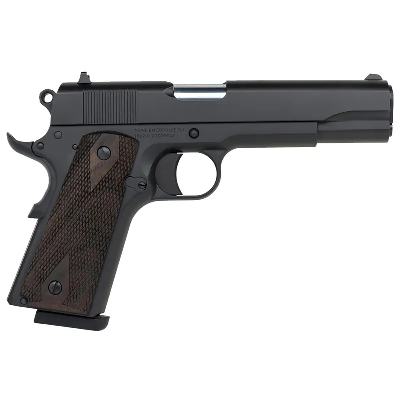 Tisas 10100516 1911 A1 Stakeout Full Size Frame 45 ACP 8+1 5" Stainless Button-Rifled Barrel, Nickel Serrated Stainless Steel Slide, Nickel Steel Frame w/Beavertail, Turkish Walnut Grip