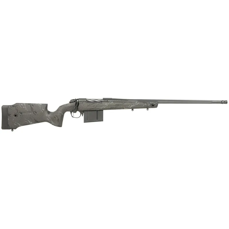 Bergara Rifles B14LM7513 B-14 Crest 7mm PRC 5+1 22" Fluted/Threaded, Sniper Gray Cerakote Barrel/Rec, Monte Carlo Carbon Fiber Stock with Black & Gray Splatter, Omni Muzzle Brake