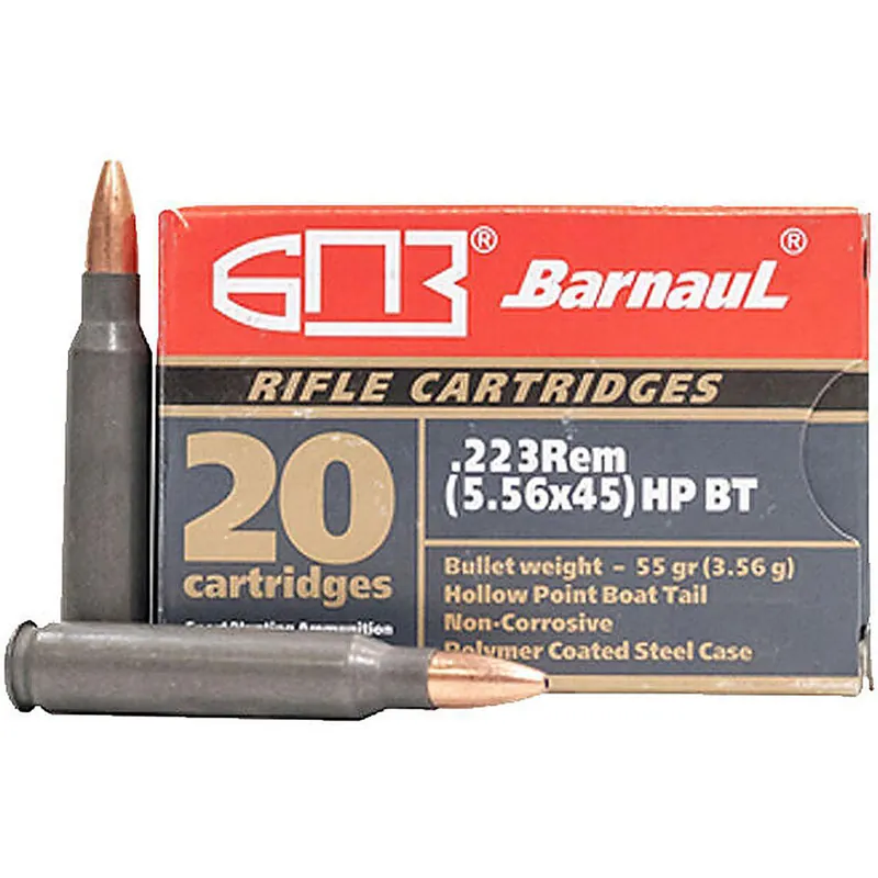 Barnaul .223 Remington 55GR HPBT55 HP Boat Tail Polycoated Steel Case Cartridges 20 Rounds