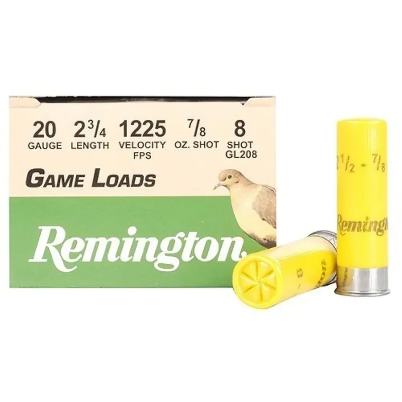 Remington Game Load Ammunition 20 Gauge 2-3/4" 7/8 oz 8 Shot 25 Rounds