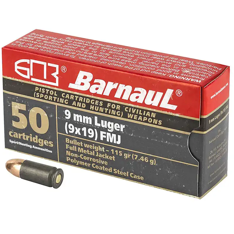 Barnaul FMJ115 9MM Luger 115GR FMJ Steel Polycoated Case 50 Rounds
