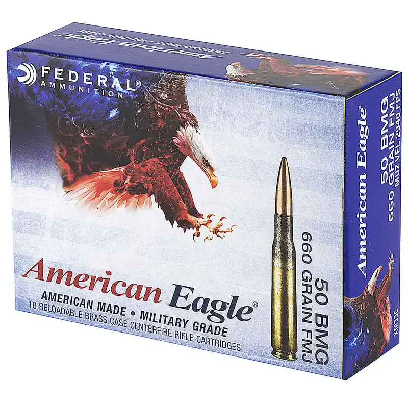Federal American Eagle Ammunition 50 BMG 660 Grain XM33 Full Metal Jacket Box of 10