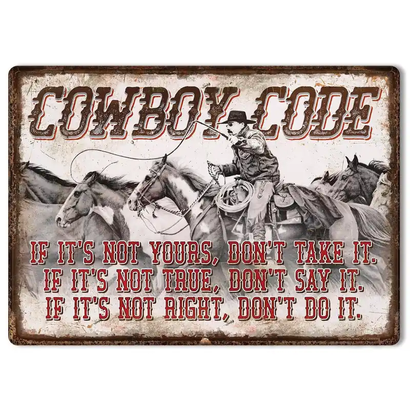 METAL TIN SIGNS, Funny, Vintage, Personalized 12"X 17" Cowboy Code