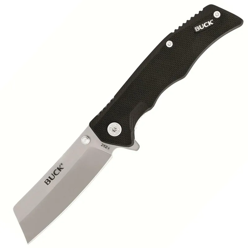 Buck Knifes 252 Trunk Folding Knife 3.75" Cleaver 7Cr17MoV Stainless Satin Blade G-10 Handle Black