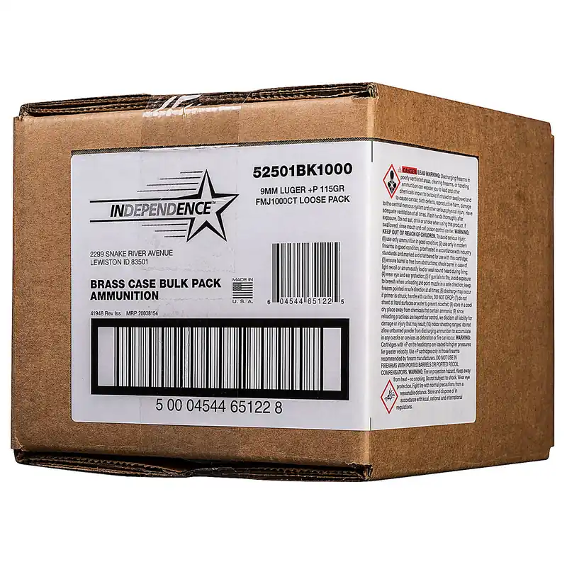 Independence Ammunition 9mm Luger +P 115GR FMJ 1000 Rounds