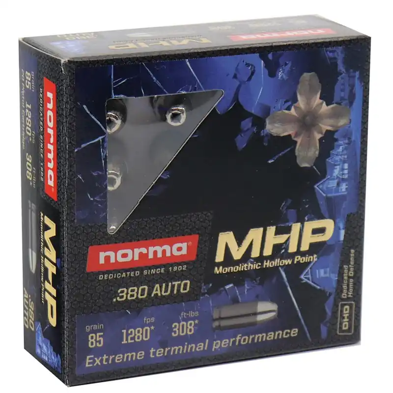 Norma 610040020 380 ACP Ammo 85 GR Monolithic Hollow Point 20 Rounds