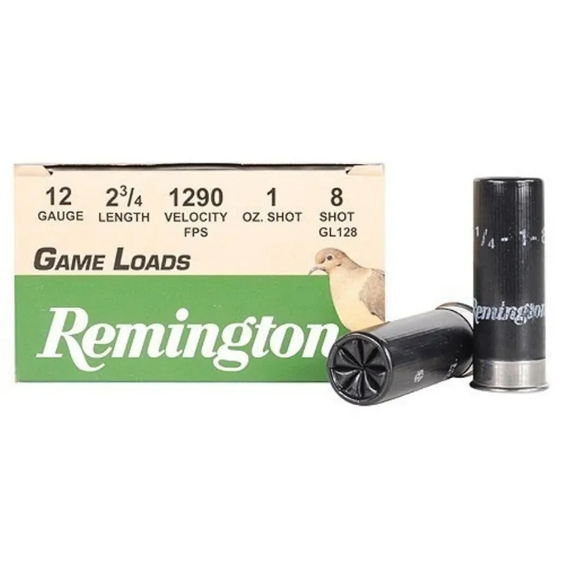 Remington Game Load Ammunition 12 Gauge 2-3/4" 1 oz 8 Shot 25 Rounds