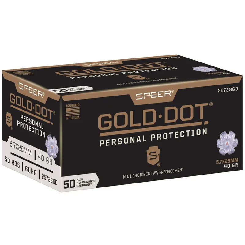 Speer Gold Dot 25728GD 5.7x28mm FN 40GR Gold Dot Bonded Soft Point Box of 50