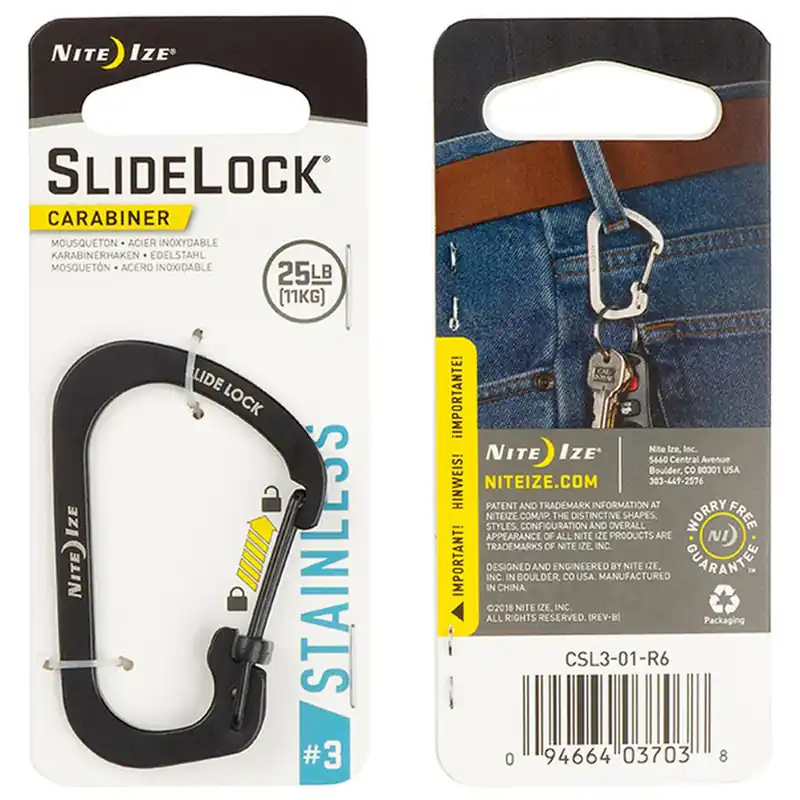 NITE IZE Slidelock Carabiner Stainless Steel 3 Black