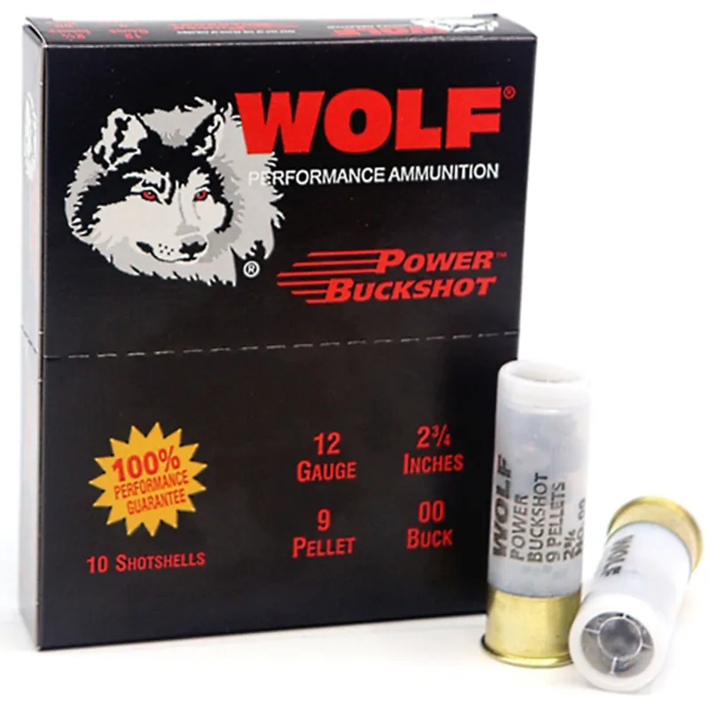 Wolf Power Buckshot 12 Gauge 2 3/4" 00 Buckshot 9 Pellets 10 Rounds