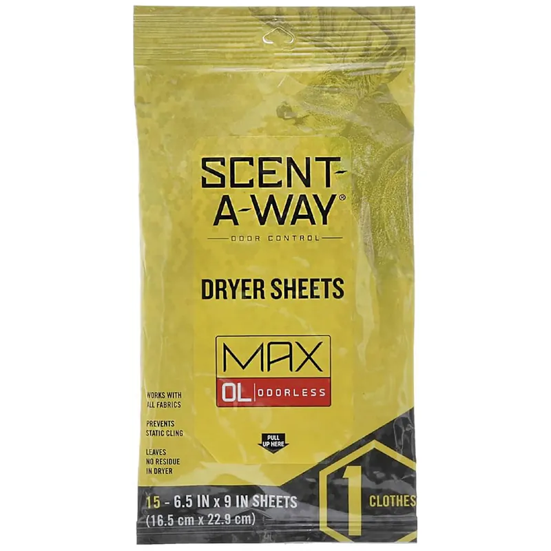 Hunter‘s Specialties Scent-A-Way MAX Odorless Scent Elimination Dryer Sheets Pack of 15