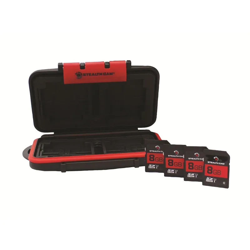 Stealth Cam Memory Card Storage Case with 4pk 8 GB SD Memory Card