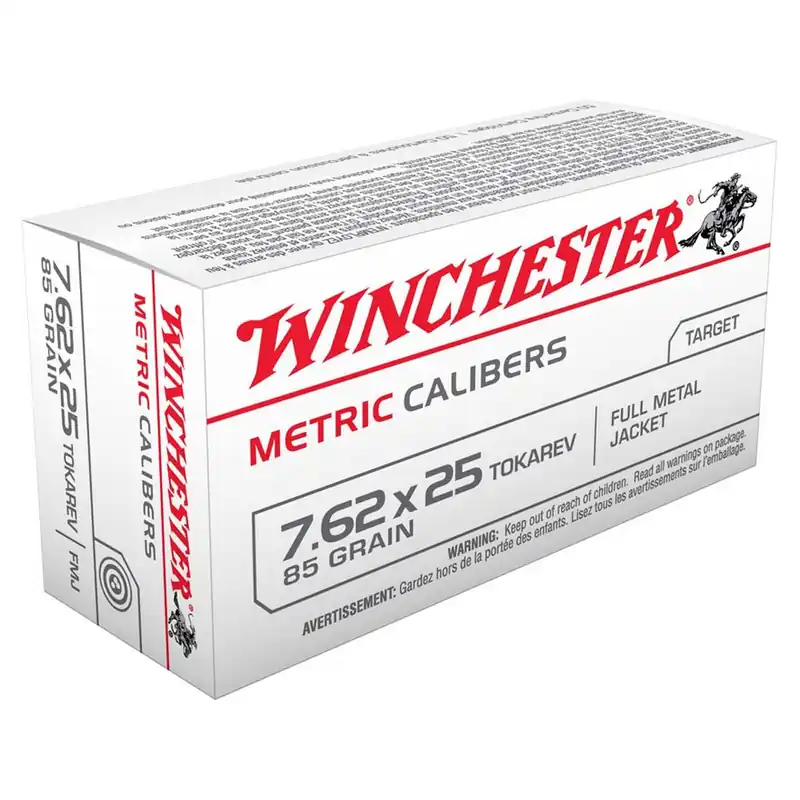 Winchester USA 7.62x25mm MC762TOK Tokarev 85GR FMJ 50 Rounds