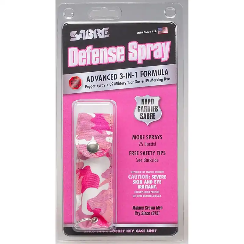 Sabre Self Defense Pepper Spray Pocket/Keychain .54 oz 8-10 ft Camo Pink