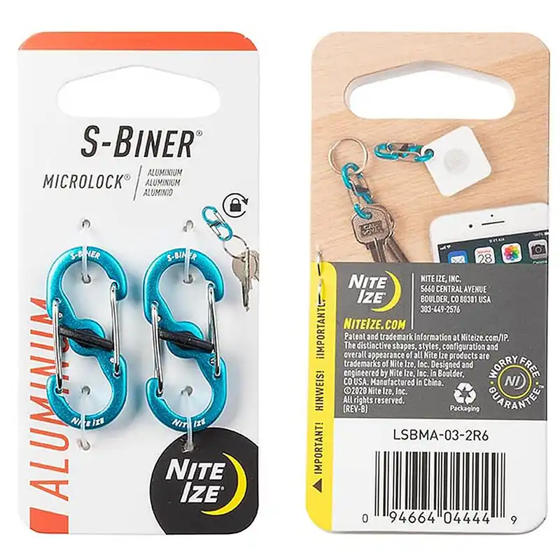 NITE IZE S-Biner Microlock Aluminum 2 Pack Blue