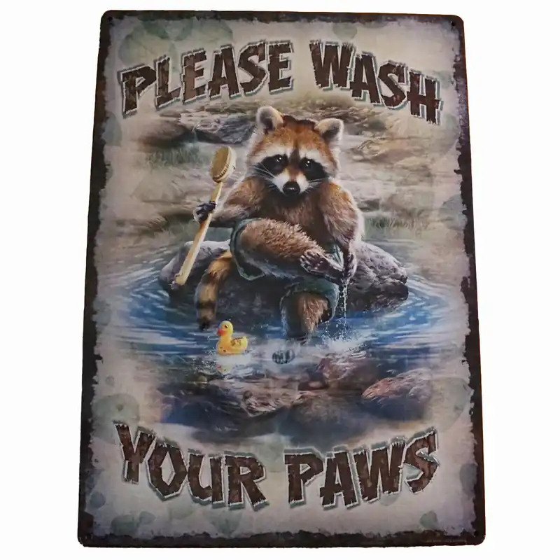 Wash Your Paws Sign Raccoon Lake River House Lodge Log Cabin Home Décor