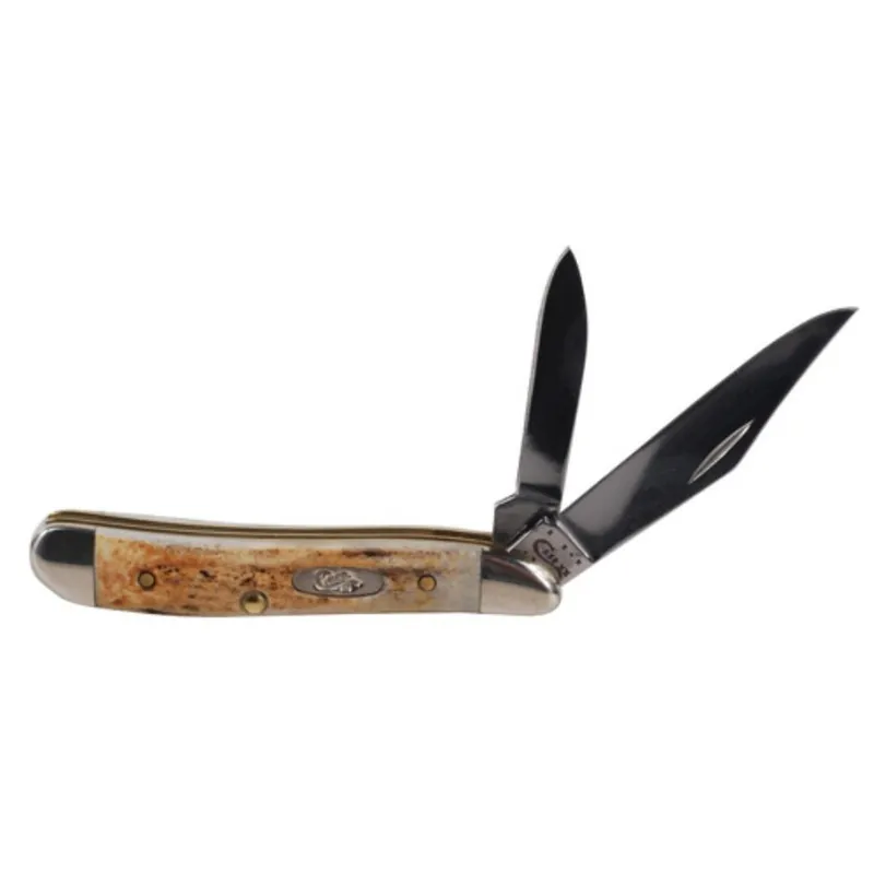 Case Peanut Folding Knife Clip and Pen SS Blades Brown Genuine Stag Handle