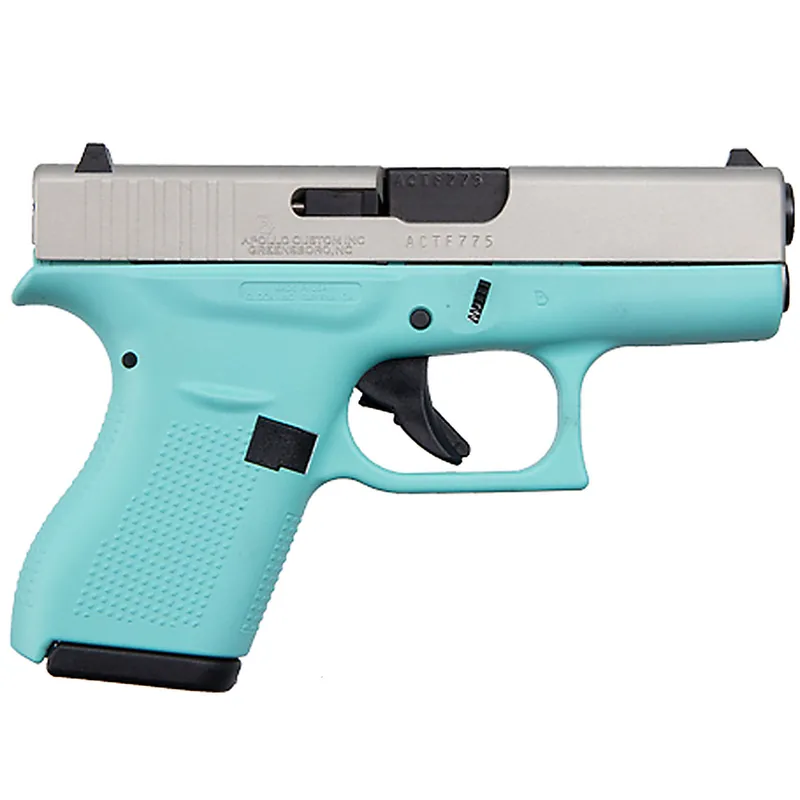 Glock 42 380 ACP Single Stack Pistol with Robin Egg Blue Frame and Aluminum Cerakote Slide