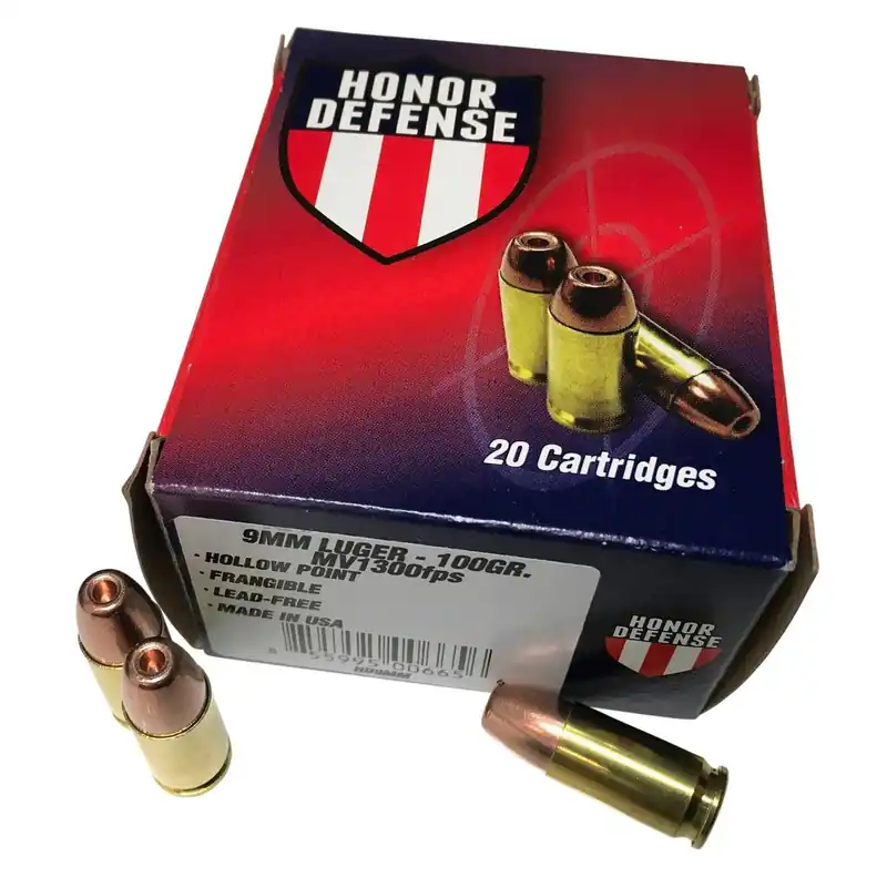 Honor Defense 9mm Luger Ammo 100GR LF Frangible HP 1250fps 20 Rounds