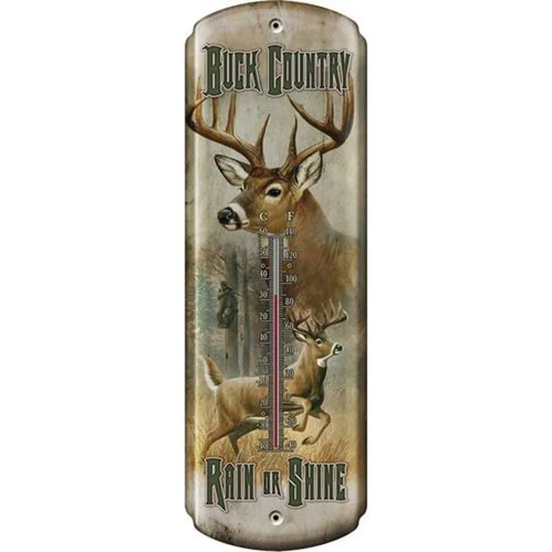 River‘s Edge Nostalgic "Buck Country" Thermometer Tin 5"x17" 1358