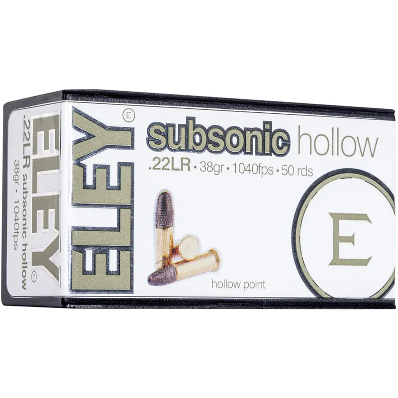 Eley Subsonic Hollow Ammunition 22 Long Rifle Subsonic 38 Grain Lead Hollow Point Box of 50