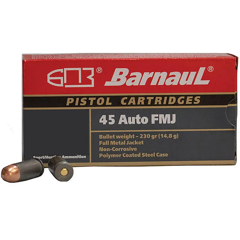 Barnaul FMJ230 .45 ACP 230GR FMJ Projectile Steel Cased Cartridges 50 Rounds
