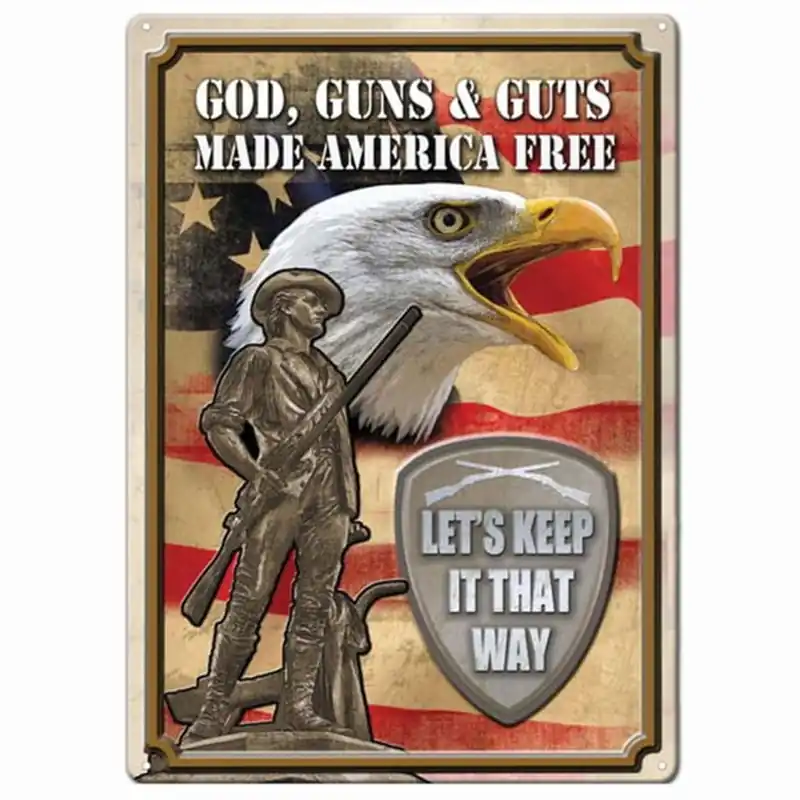 River‘s Edge 12in x 17in Tin Sign - God, Guns, Guts 1590 Design