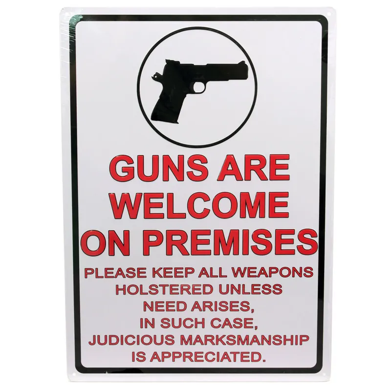 River‘s Edge 12in.x17in. Weatherpoof Rolled Edge Tin Sign, Guns Are Welcome