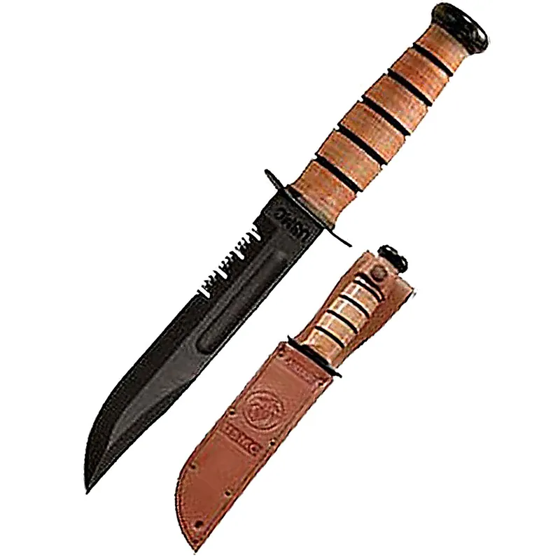 Ka-Bar USMC Fight 7" 1095 CroVan Blade Leather Handle & Sheath 1218