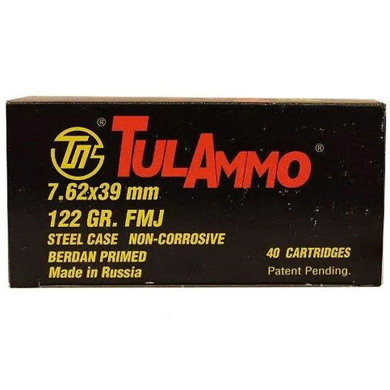 Tula 7.62X39mm FMJ Steel Cased Ammunition 122GR 40 Rounds
