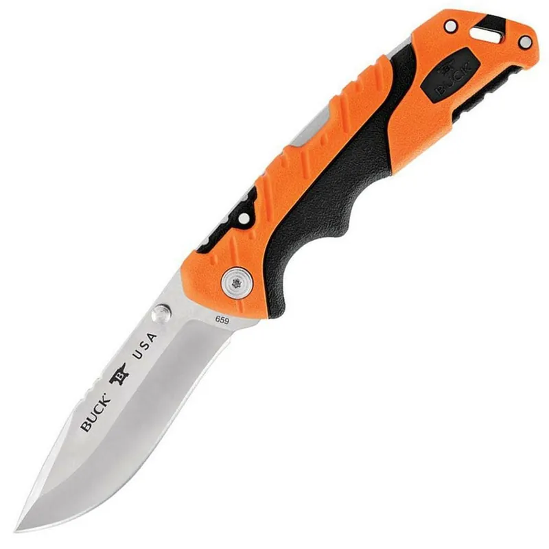 Buck Knifes Pursuit Pro 659 Folding 3.625" Drop Point S35VN Satin Glass Filled Nylon Handle Black/Orange