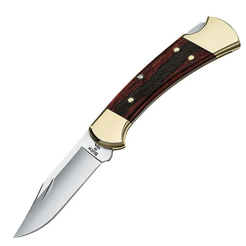 Buck Ranger Folding 3" SS Blade Wood Handle, Leather Sheath 0112BRS-B