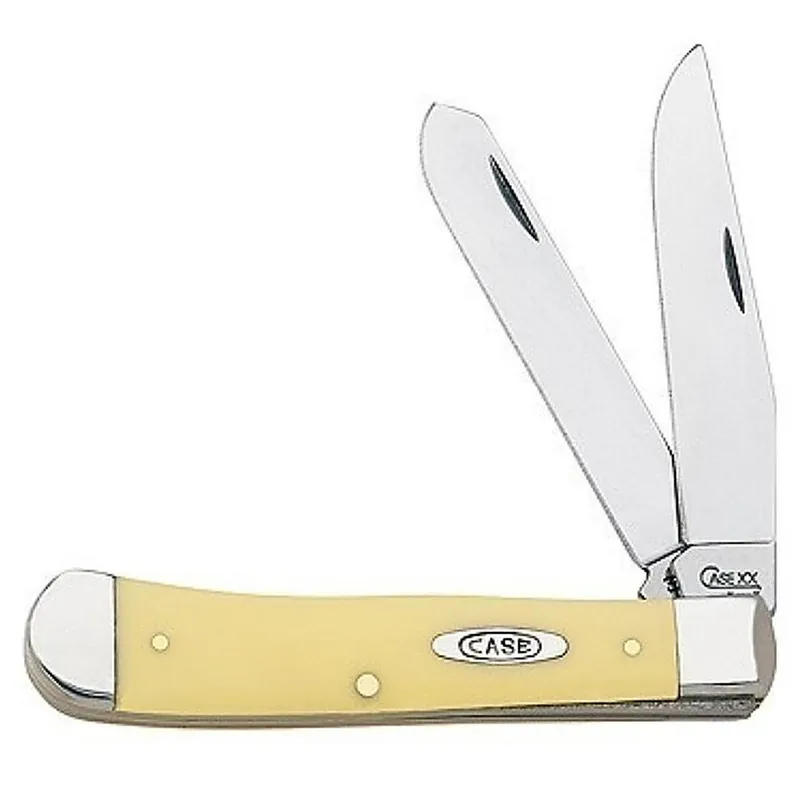 Case Trapper Knife Clip and Spey Chrome Vanadium Blades Yellow Handle