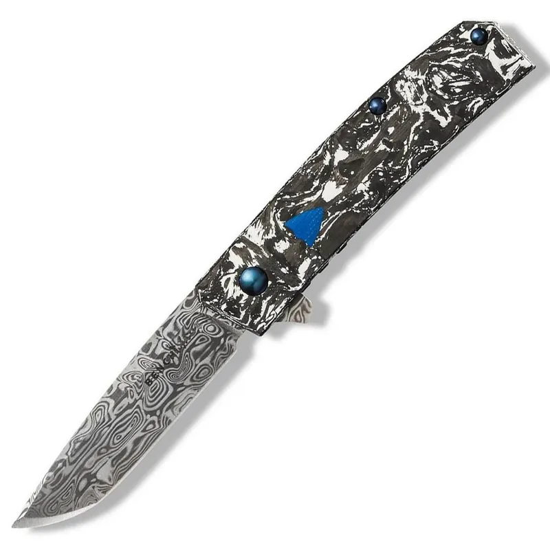 Benchmade Gold Class 601-211 Tengu Flipper Folding Knife 2.77" Tanto Damascus G-10 Handle Black/White