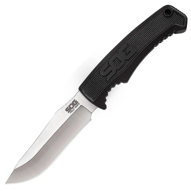 SOG Field Knife FB Knife 4" Clip Point 7CR17MOV SS Blade TPR Handle Black