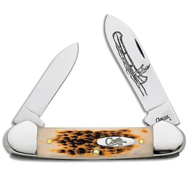 Case Canoe Knife Spear and Pen Chrome Vanadium Blades Amber Bone Handle