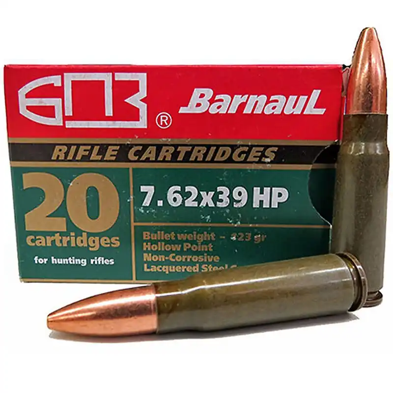Barnaul 7.62x39 Soviet 123 GR HP HP123 Lacquered Steel Cased Cartridges 20 Rounds