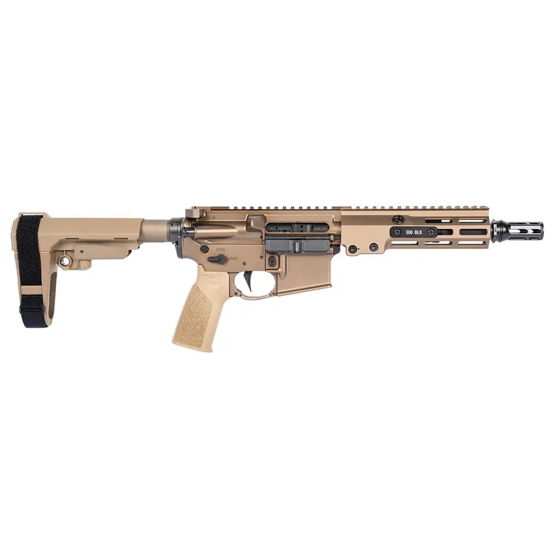 Geissele Automatics 08-518S Super Duty MOD1 300 Blackout 8" Black Threaded Barrel, Flat Dark Earth Receiver w/Picatinny Rail, Flat Dark Earth Synthetic SB Tactical SBA3 Brace, FDE A17 Grip