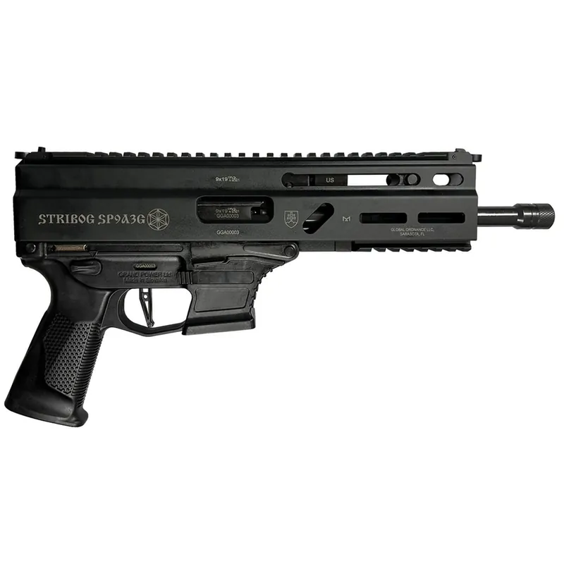 Grand Power 8588005808545 SP9A3G Stribog 9mm Luger 30+1 8" Black Threaded Barrel, M-LOK Handguard, Black Hardcoat Anodize Aluminum/Polymer Receiver w/Picatinny Rail, Black Polymer Grip, Ambidextrous