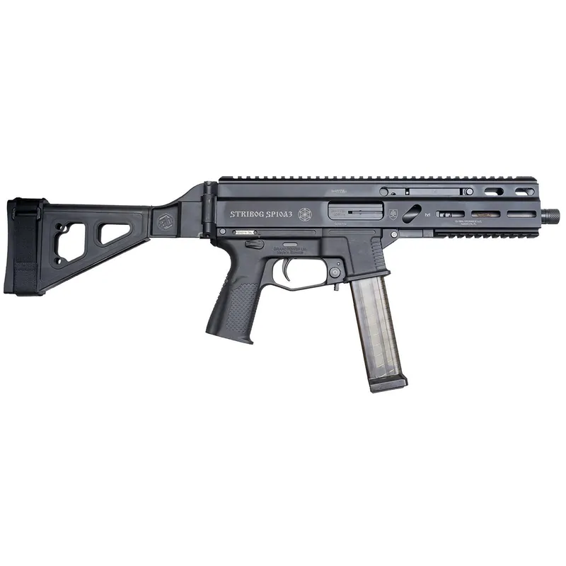 Grand Power 197892004848 SP10A3 Stribog 10mm Auto 20+1 8" Black Threaded Barrel, Black Aluminum Picatinny Rail Receiver, Black Polymer SB Tactical Brace, Black Polymer Grip, Thread Protector