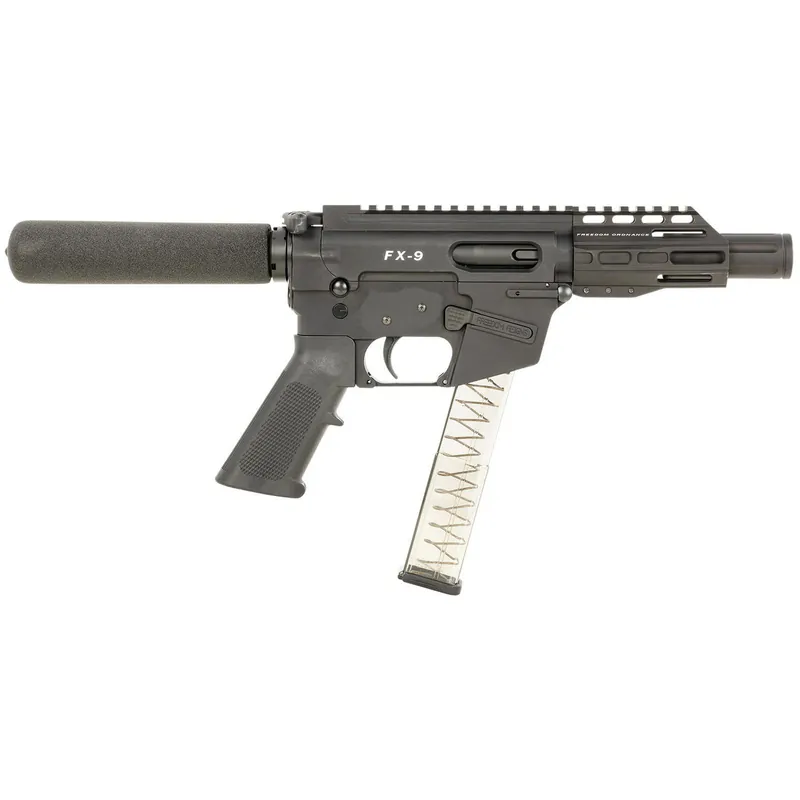 FREEDOM ORDNANCE FX9P4T FX-9 9mm Luger 32+1 4", Black, M-LOK Handguard, Padded Buffer Tube, A2 Grip, 3" Faux Suppressor, Includes Sling