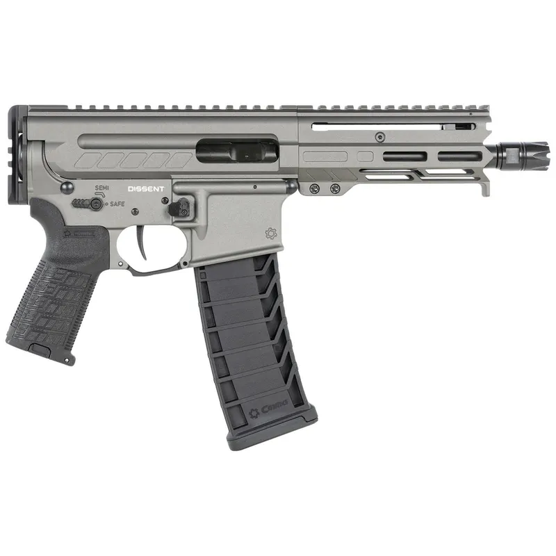 CMMG 94A6867TNG Dissent MK4 9mm Luger 33+1 6.50", Tungsten Gray Rec, Picatinny Brace Adapter, 5.50" M-LOK Handguard, Left Side Charging Handle, Zeroed Linear Comp, Zeroed Drop-In Single Stage Trigger