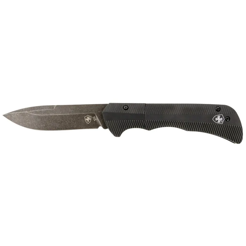 Templar Knife AAABK321 Auto Assist 3.50" Folding Drop Point Plain Black Oxide Stonewashed D2 Steel Blade, 4.25" Aluminum Handle