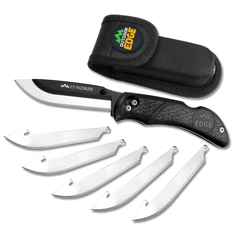 Outdoor Edge RL10C RazorLite 3.50" Folding Plain Black Oxide 420J2 SS Blade, Black TPR Handle