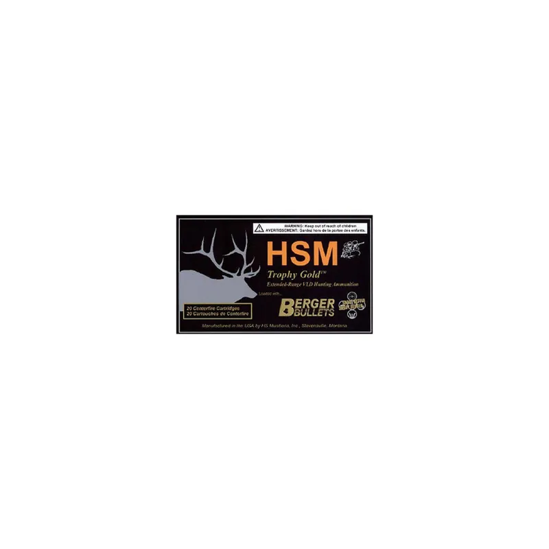 HSM 300HH185VLD Trophy Gold Extended Range 300 H&H Mag 185 gr Berger Hunting VLD Match 20 Per Box/ 20 Case